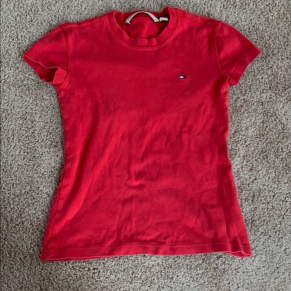 Red Tommy Hilfiger tee shirt